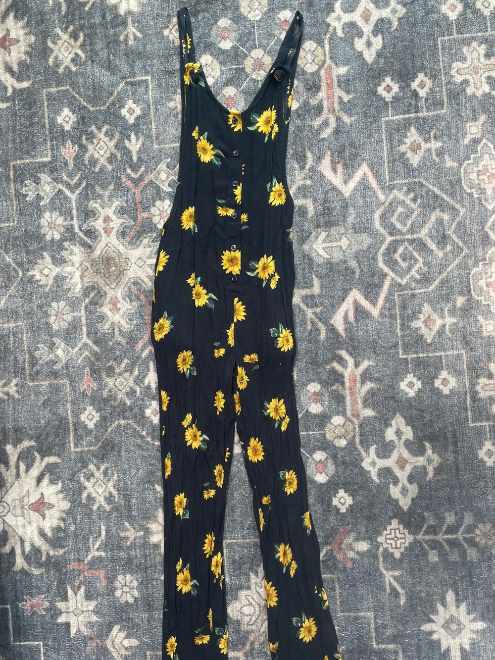 American Eagle Outfitters Black Sunflower Button-Front Jumpsuit